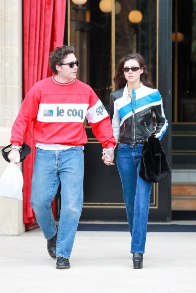 Brooklyn Beckham and Nicola Peltz step out during Paris Fashion Week on Feb. 27, 2024.