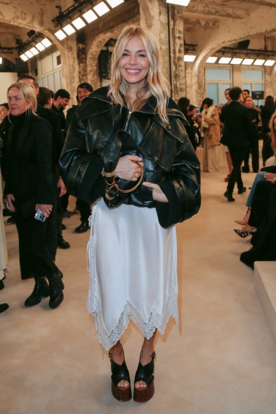Sienna Miller attends the Chloé show during Paris Fashion Week on Feb. 29, 2024.