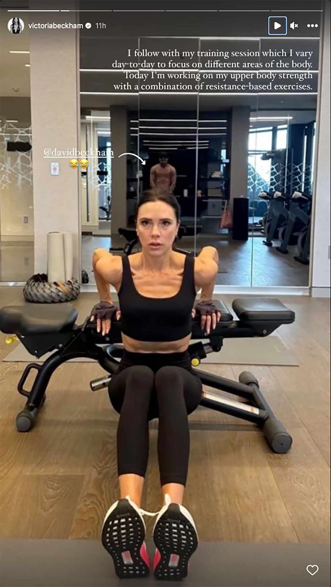 Victoria Beckham working out in her home gym.
