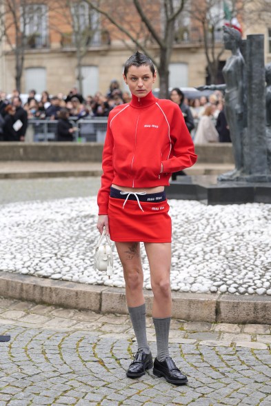 Emma Corrin attends the Miu Miu show during Paris Fashion Week on March 5, 2024.