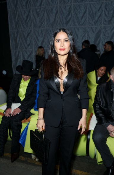 Salma Hayek attends the Alexander McQueen show during Paris Fashion Week on March 2, 2024.
