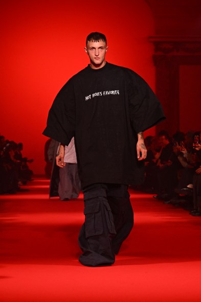 Anwar Hadid walks in the Vetements show during Paris Fashion Week on March 1, 2024.