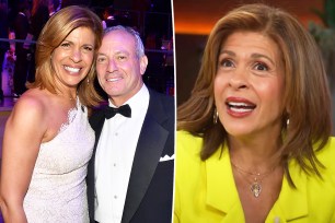 A split photo of Hoda Kotb and Joel Schiffman together and Hoda Kotb talking