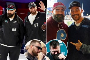 Travis Kelce and Jason Kelce split image.