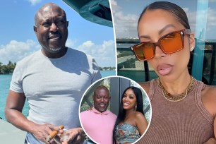 A split photo of Simon Guobadia on a boat and a selfie of Jenelle Salazar and a small photo of Porsha Williams with Simon Guobadia
