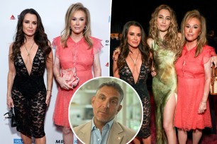 Kyle Richards with sister Kathy Hilton split image with Mauricio Umansky.