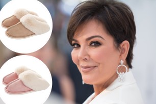 Kris Jenner with insets of two pairs of slippers