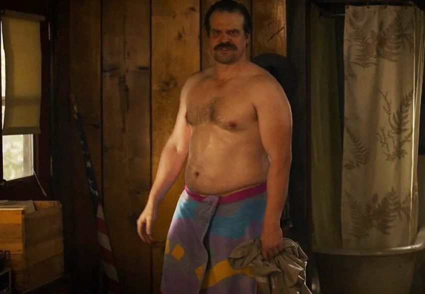 david harbour shirtless dad bod