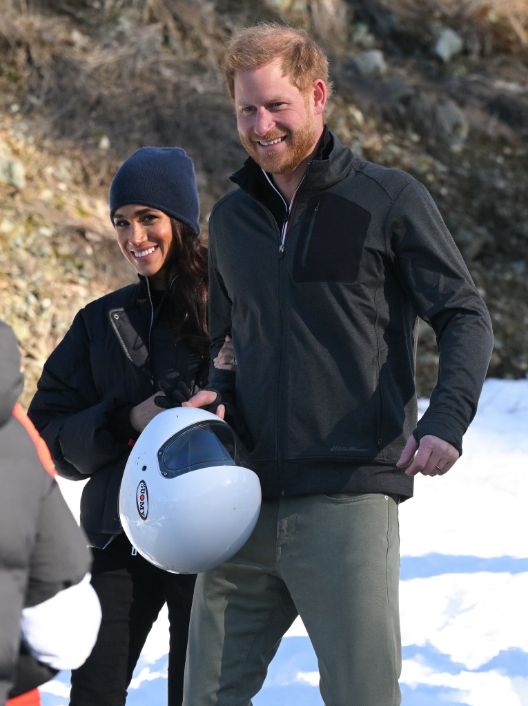 Prince Harry and Meghan Markle in winter clothes. 