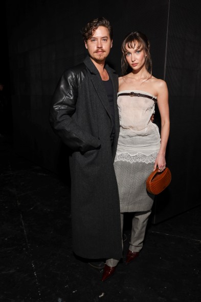 Cole Sprouse and Ari Fournier attend the Coperni show during Paris Fashion Week on March 4, 2024.