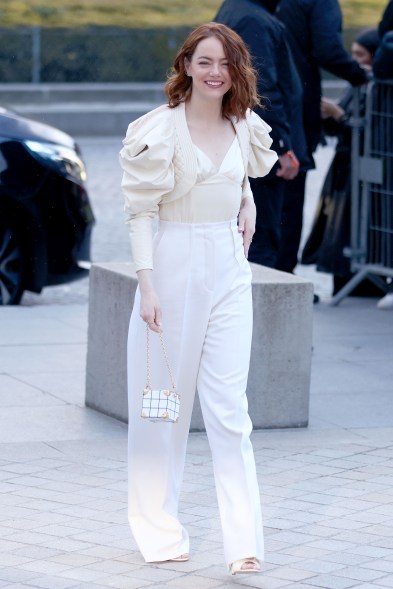 Emma Stone attends the Louis Vuitton show during Paris Fashion Week on March 5, 2024.