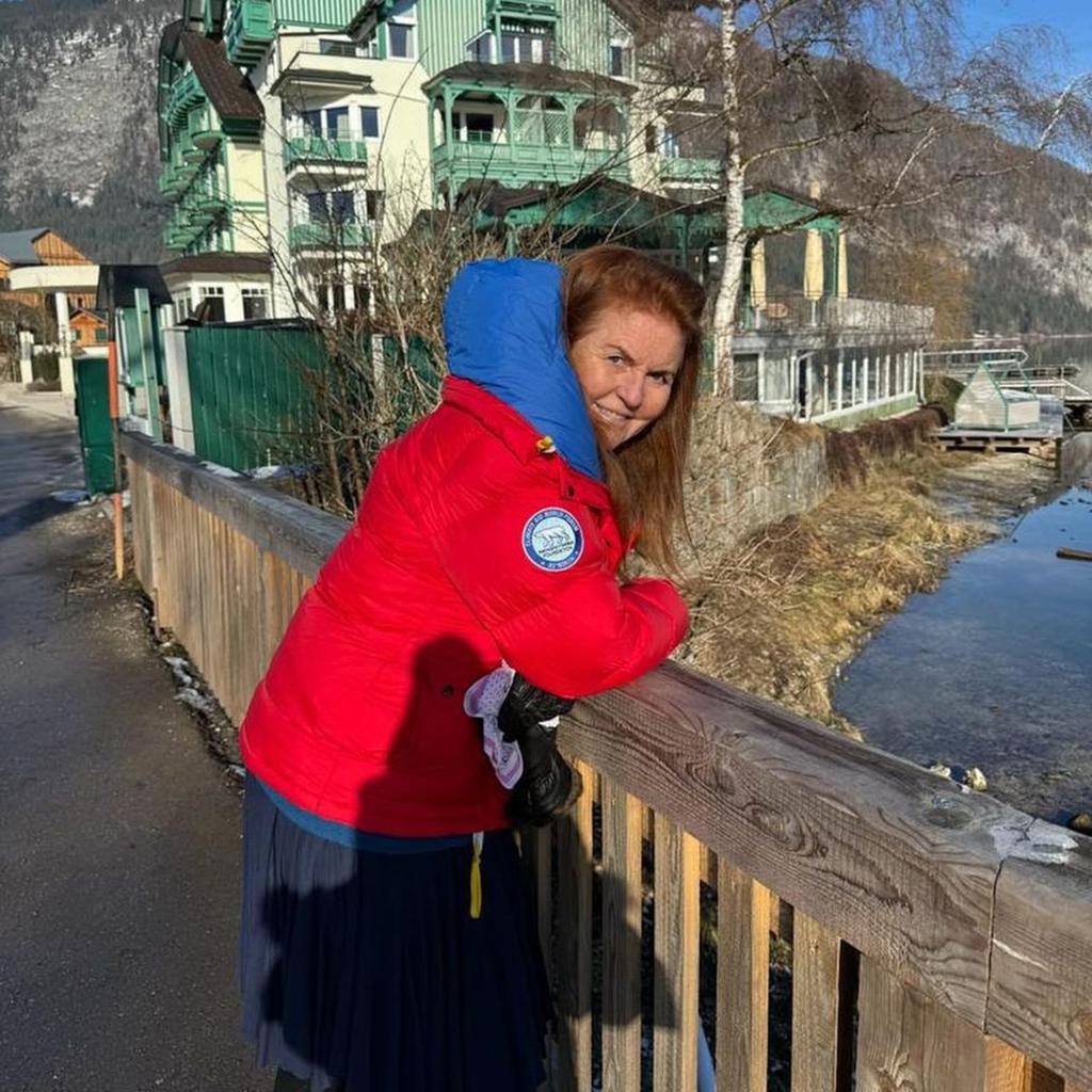 sarah ferguson on a wooden bridge