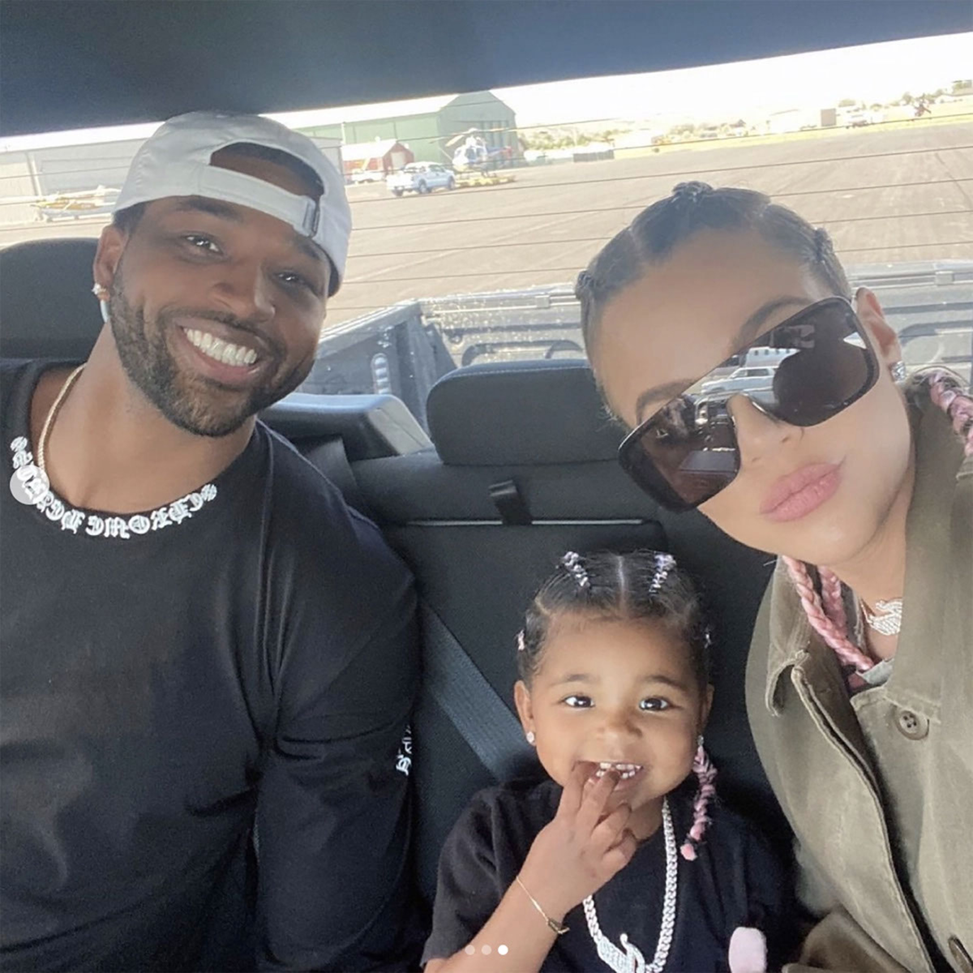 Khloé Kardashian, Tristan Thompson and True in a car.