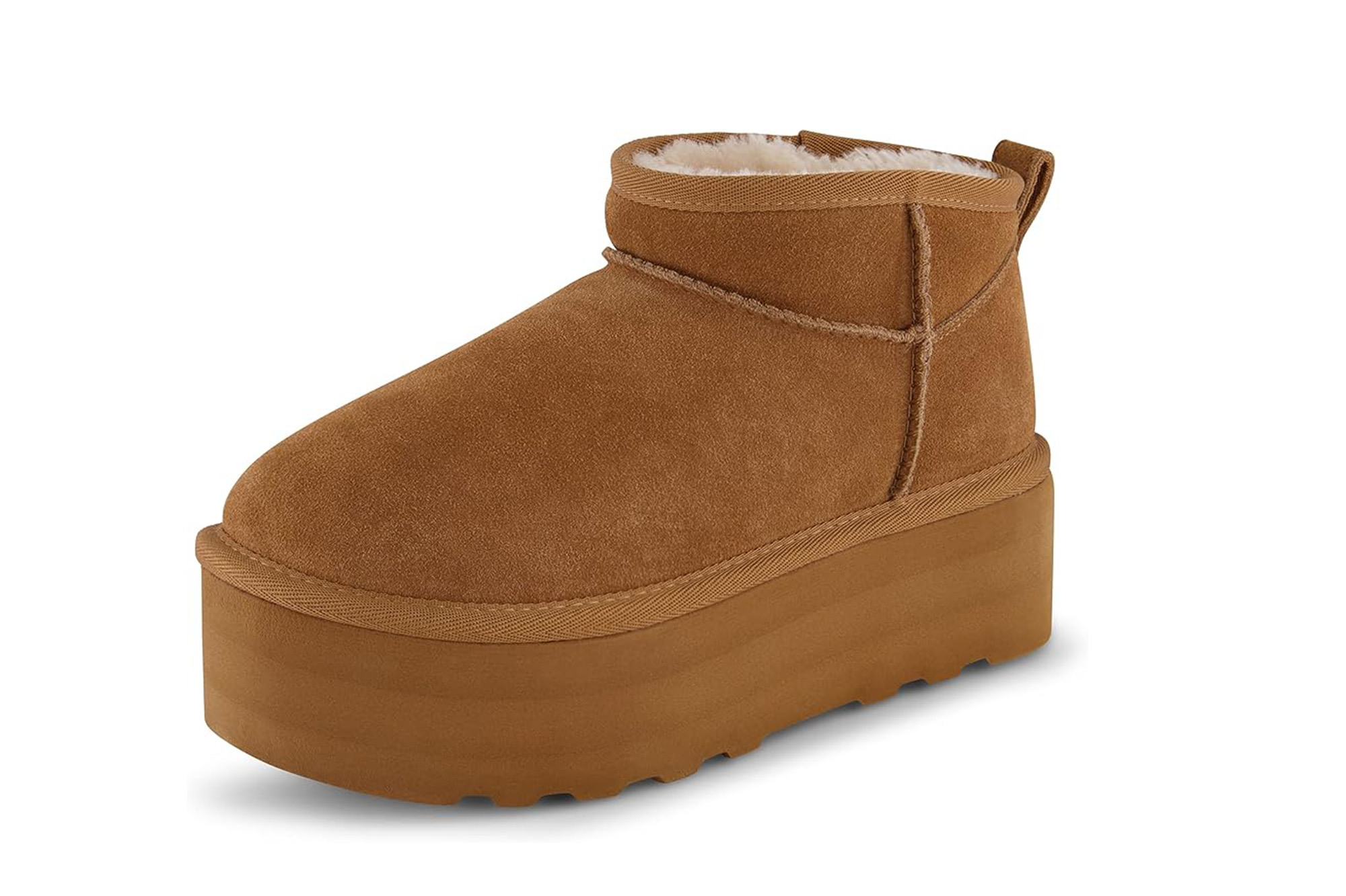 A platform shearling boot