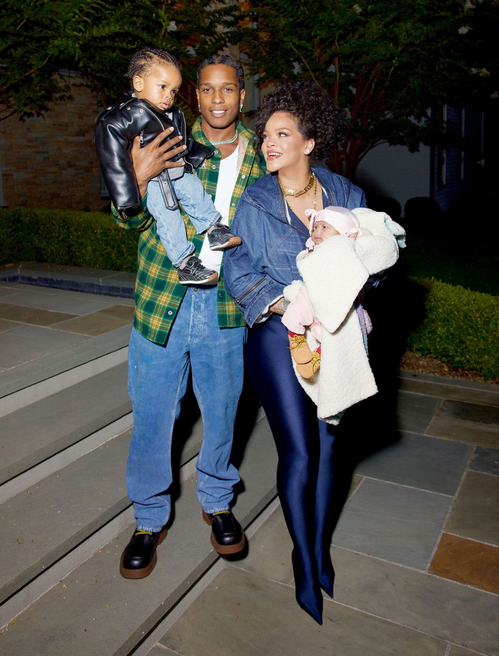 Rihanna and A$AP Rocky pose with their sons, RZA and Riot.