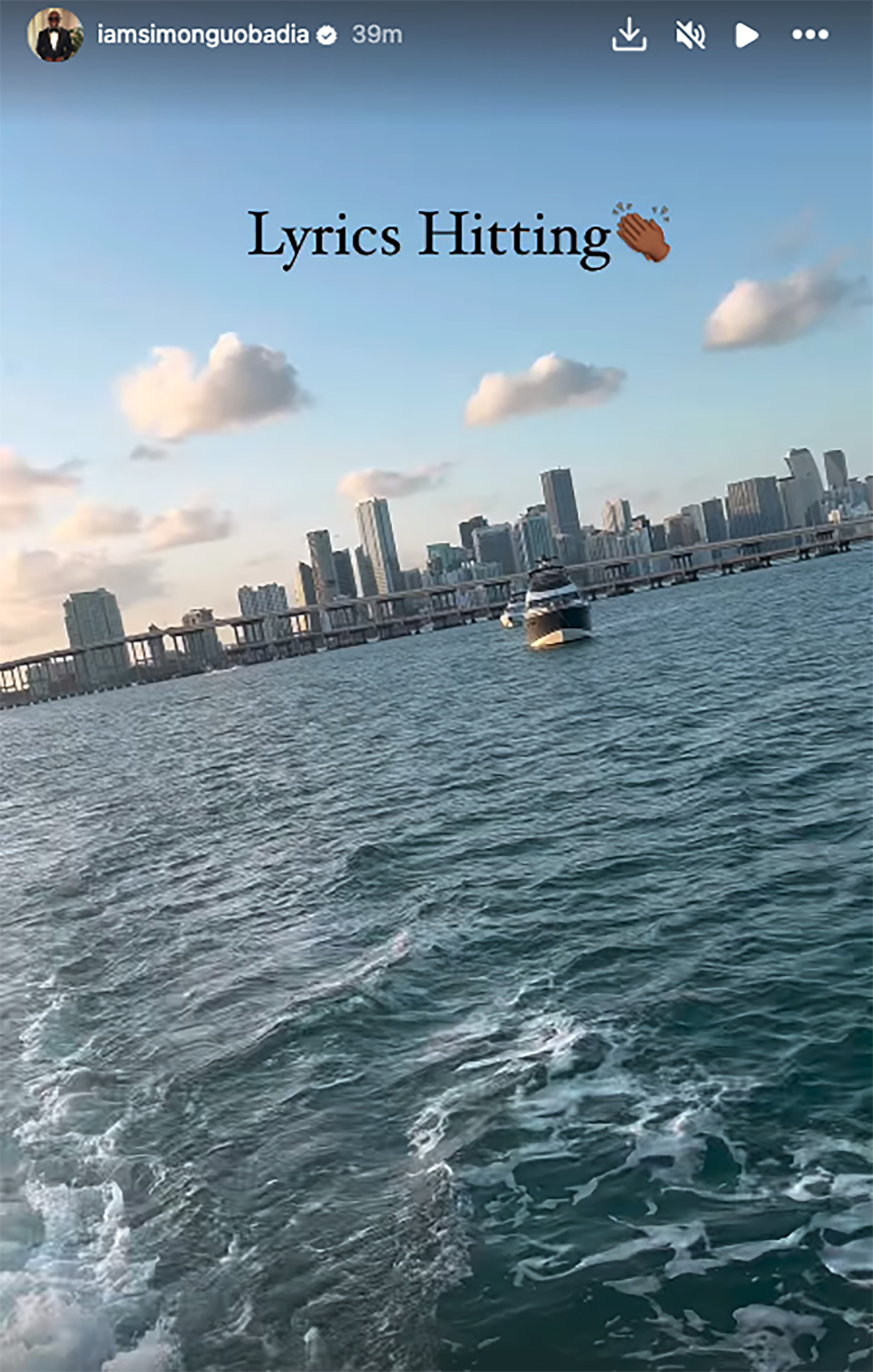 Simon Guobadia's Instagram Story on a yacht