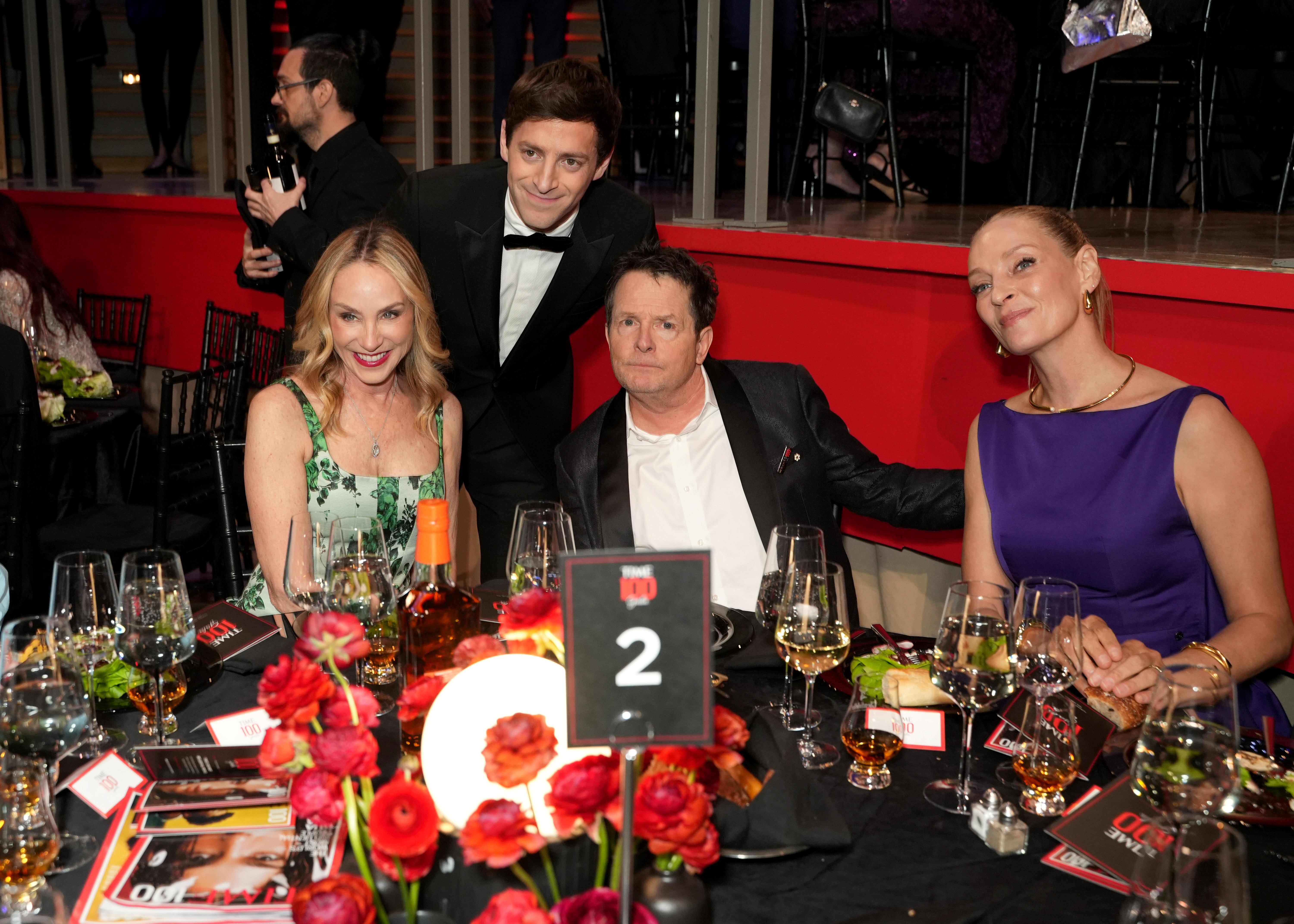  Tracy Pollan, Alex Edelman, Michael J. Fox and Uma Thurman attend the 2024 TIME100 Gala