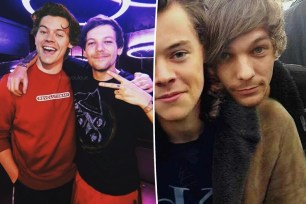 Louis Tomlinson and Harry Styles split image.