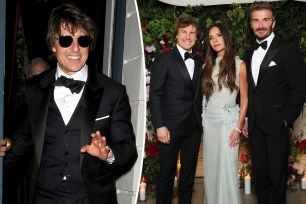 Tom Cruise at Victoria Beckham's 50th birthday party.