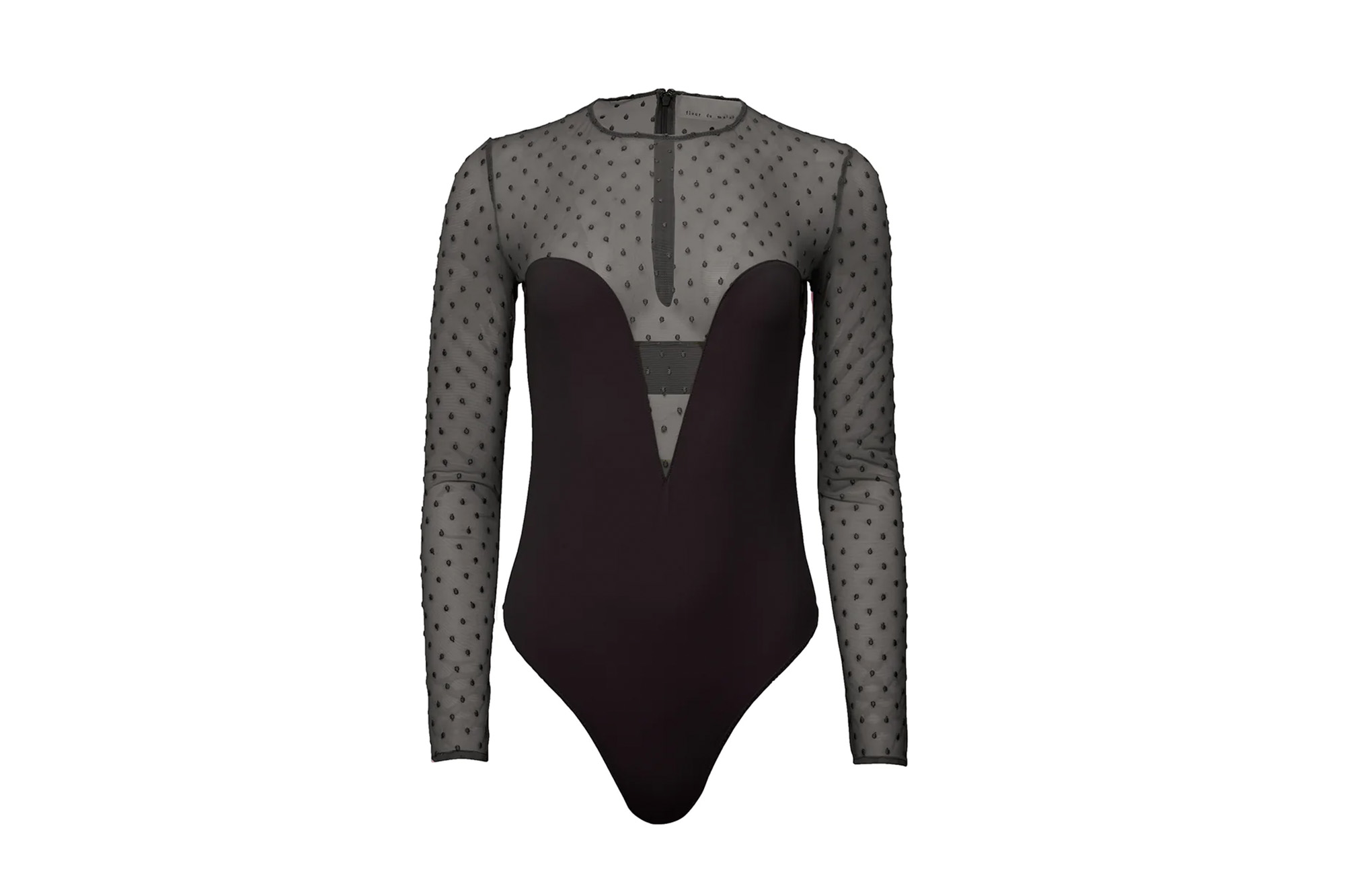 A plunging sheer bodysuit