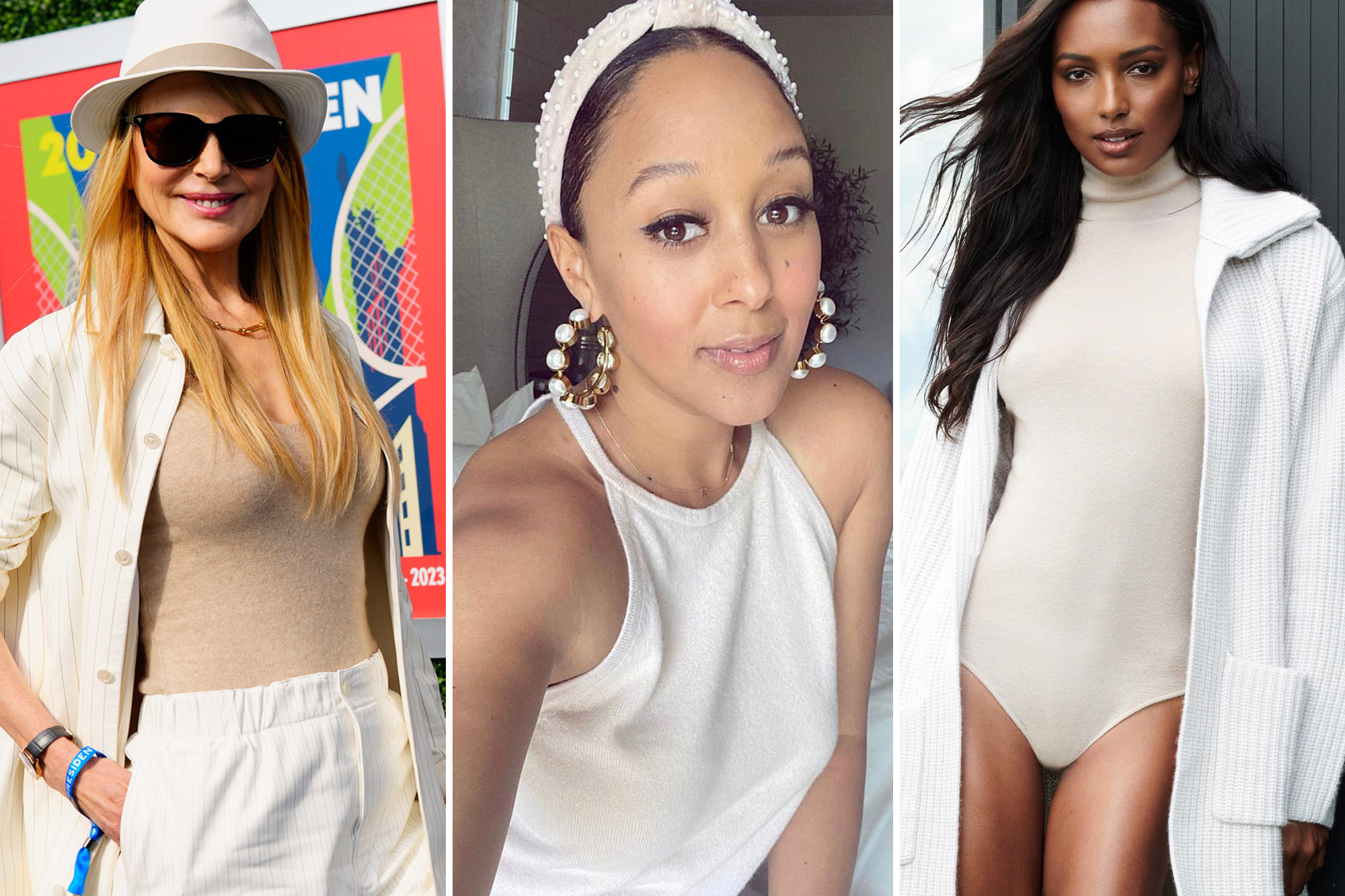 Nicole Kidman, Tamera Mowery and Jasmine Tookes wearing Naked Cashmere bodysuits