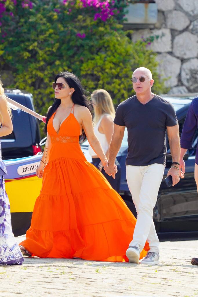 Jeff Bezos and Lauren Sanchez are seen out for a walk in Beaulieu sur Mer, France.