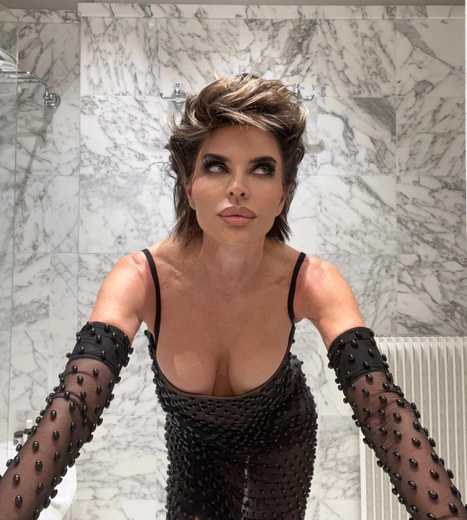 Lisa Rinna posing in her bathroom.