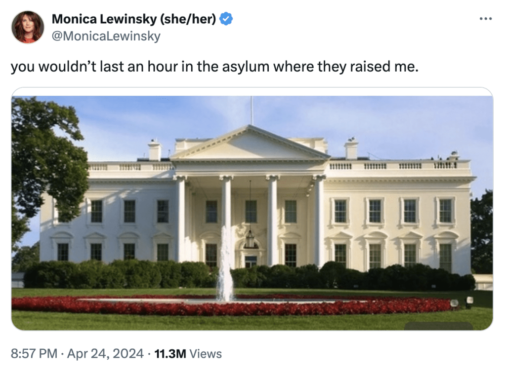 Monica Lewinsky tweet of the White House.