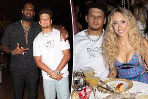 LeBron James with Patrick Mahomes and Patrick and Brittany Mahomes at Carbone BEach.