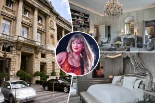 Taylor Swift inset with Hôtel De Crillon interiors and exterior.
