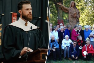 Harrison Butker giving his commencement speech split with Benedictine College's nuns.