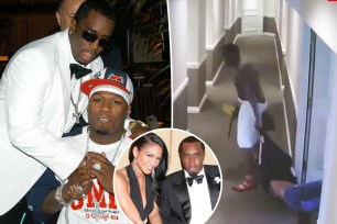 50 Cent split image with Sean 'Diddy' Combs and Cassie.