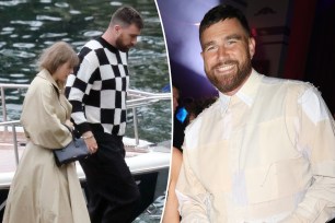 Taylor Swift and Travis Kelce split image.