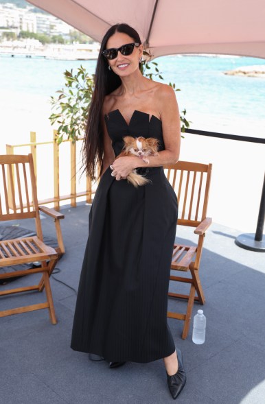 Demi Moore attends attends a talk at the 77th annual Cannes Film Festival at American Pavillion on May 19, 2024 in Cannes, France