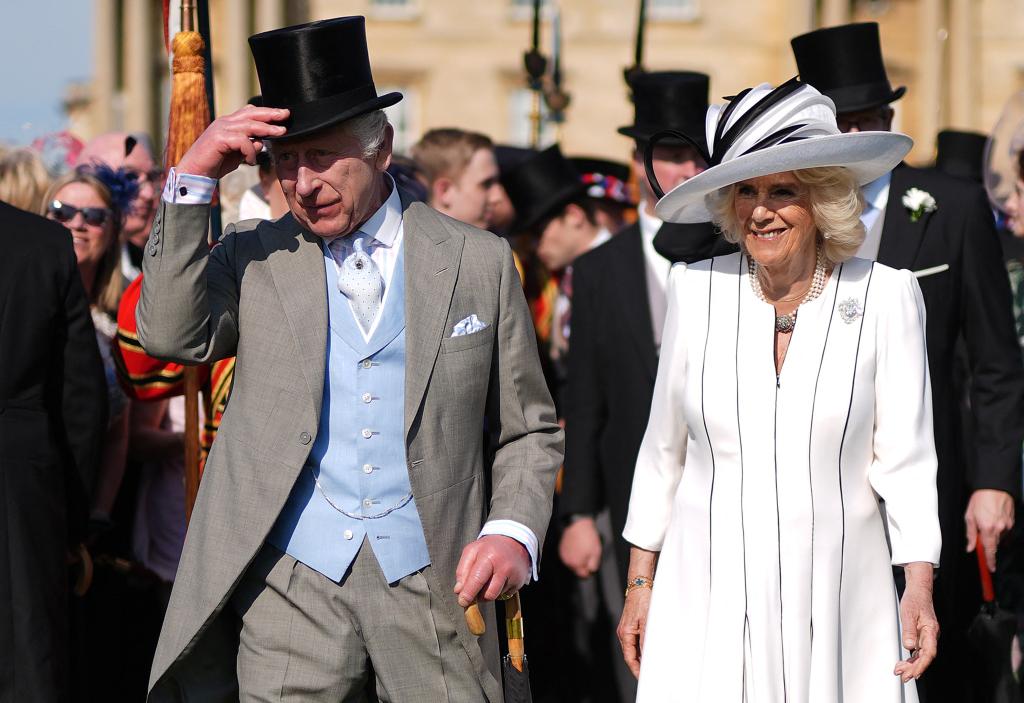 King Charles III and Queen Camilla at his Buckingham Palace garden party. 