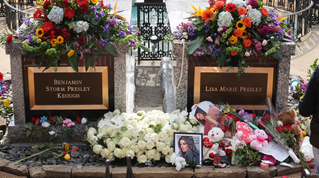 The graves of Lisa Marie Presley and Benjamin Keough.