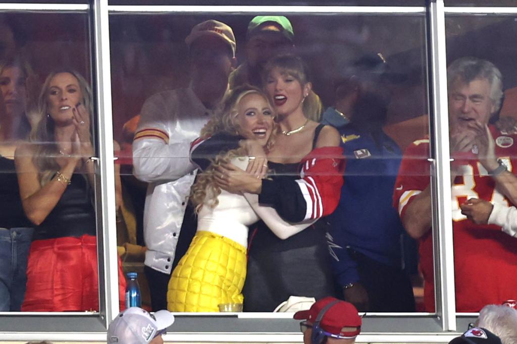 Taylor Swift at the 2024 Super Bowl with Brittany Mahomes. 