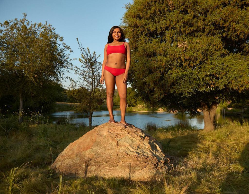 Mindy Kaling posed in a red bikini for Andie Swim