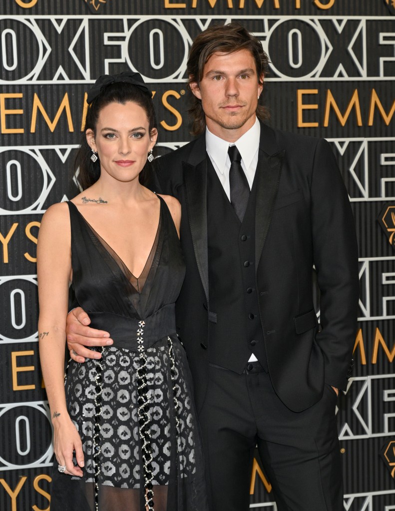 Riley Keough and Ben Smith-Petersen at the 75th Primetime Emmy Awards held at the Peacock Theater on January 15, 2024.