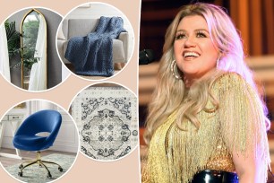 Kelly Clarkson with insets of home products