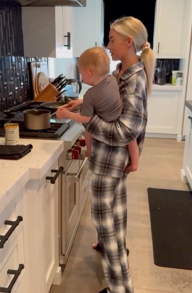 Heather Rae Young dancing in a video with son Tristan. 