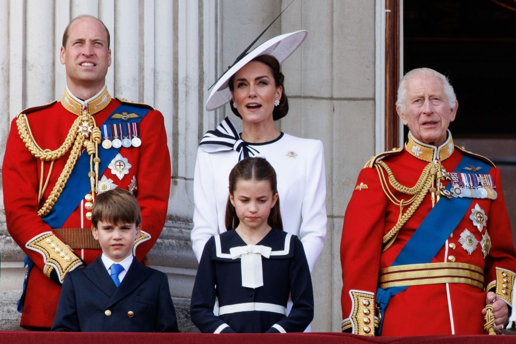 Kate Middleton at Trooping the Colour with Prince Louis, Princess Charlotte, Prince William and King Charles III