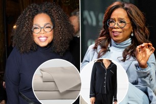 Oprah with insets of sheets and pajamas