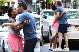 Andrew Shue and Marilee Fiebig kissing split image.