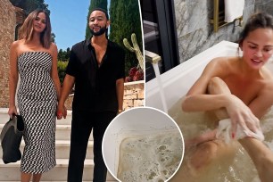 John Legend and Chrissy Teigen split with Chrissy Teigen in a bath.