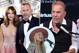 Kevin Costner split image with Jewel and his ex wife.