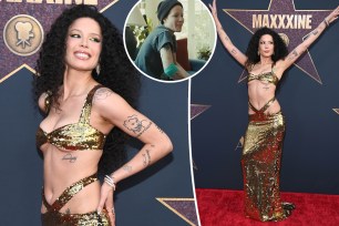 Halsey wears a gold dress to the "MaXXXine" premiere after revealing lupus diagnosis