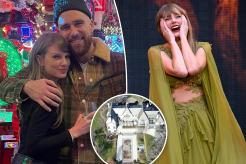 Taylor Swift with Travis Kelce and his house inset.