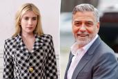 Emma Roberts split image with George Clooney.