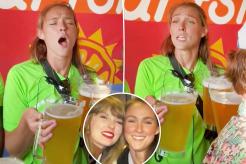 Watch ‘icon’ Kylie Kelce belt out Taylor Swift’s ‘Love Story’ while holding 3 pitchers of beer